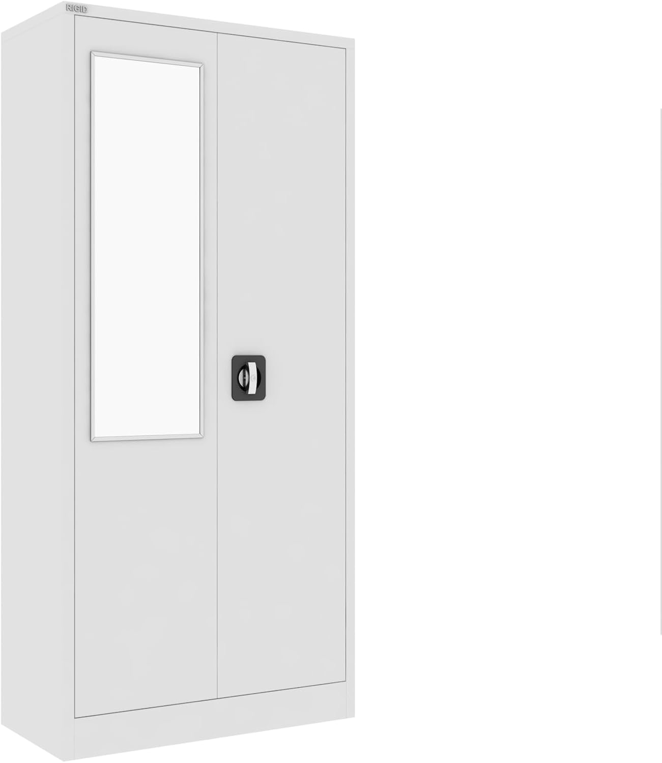 RIGID Steel Home Cupboard with Clothes-Hanging Space Shelving and Front Door Mirror (White)-GCC Home Center
