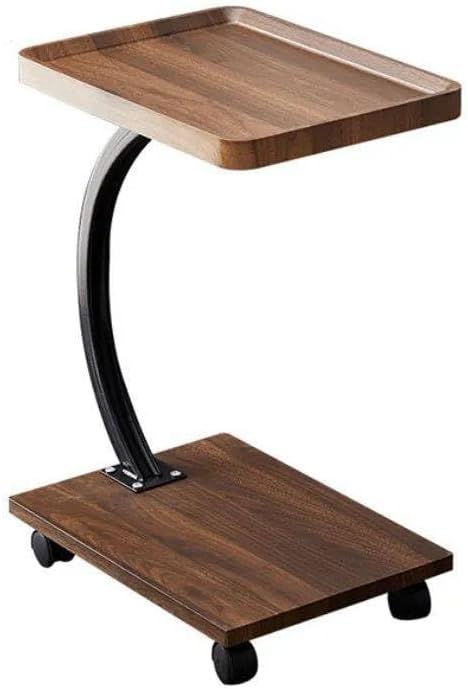 Modern C-Shaped End Table with Wheels – Walnut