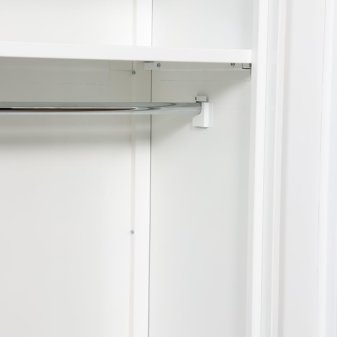 RIGID Steel Home Cupboard with Clothes-Hanging Space Shelving and Front Door Mirror (White)-GCC Home Center