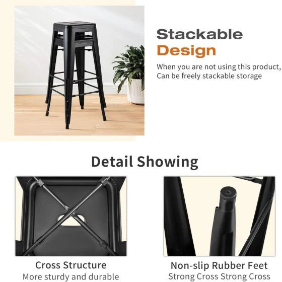 Metal Stackable Bar-Home Kitchen Stool - Black-GCC Home Center