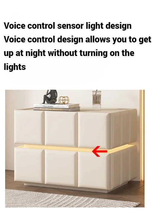 Modern Smart LED Bedside Table with 2 Drawers | Solid Wood Nightstand with Storage | White Bedroom Side Table