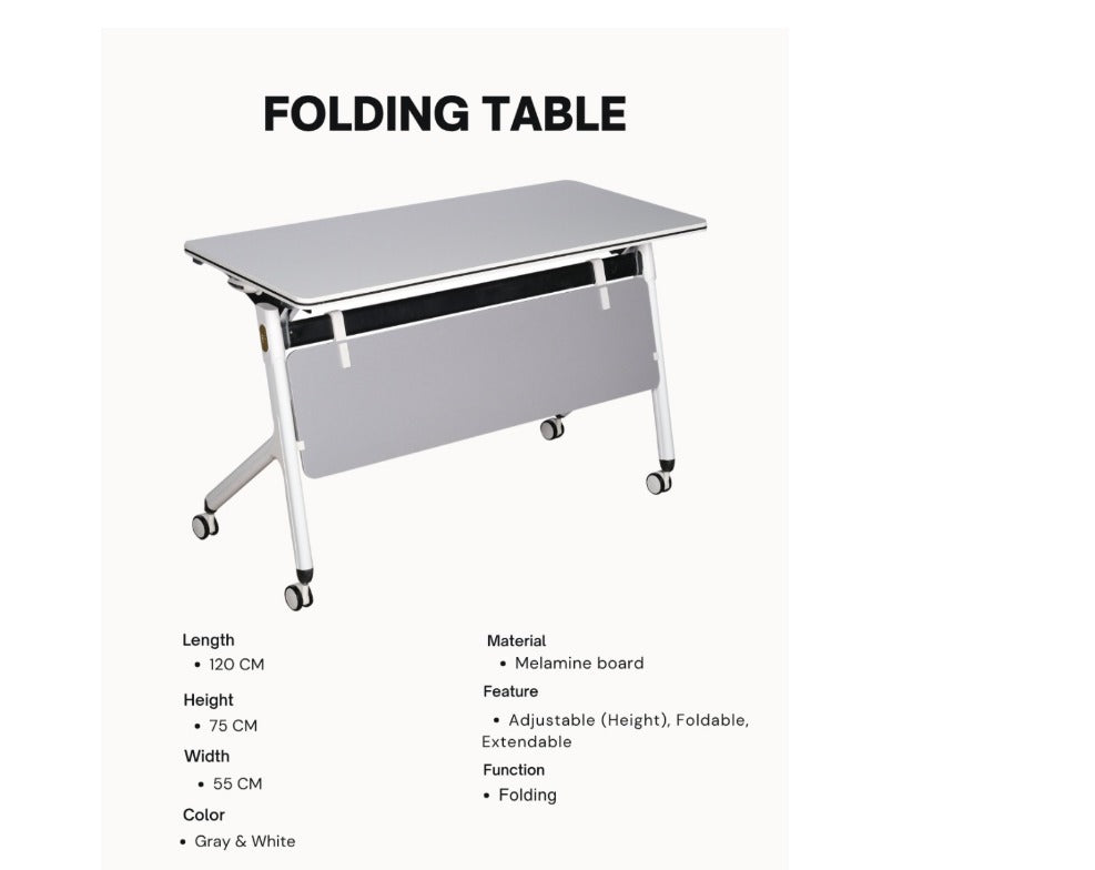 Folding Table Office Meeting Table, Portable Storage Conference Table Seminar Training Table With Heavy-duty Frame And 360 ° Wheels, Save Space(47x22x30in/120x55x75cm)