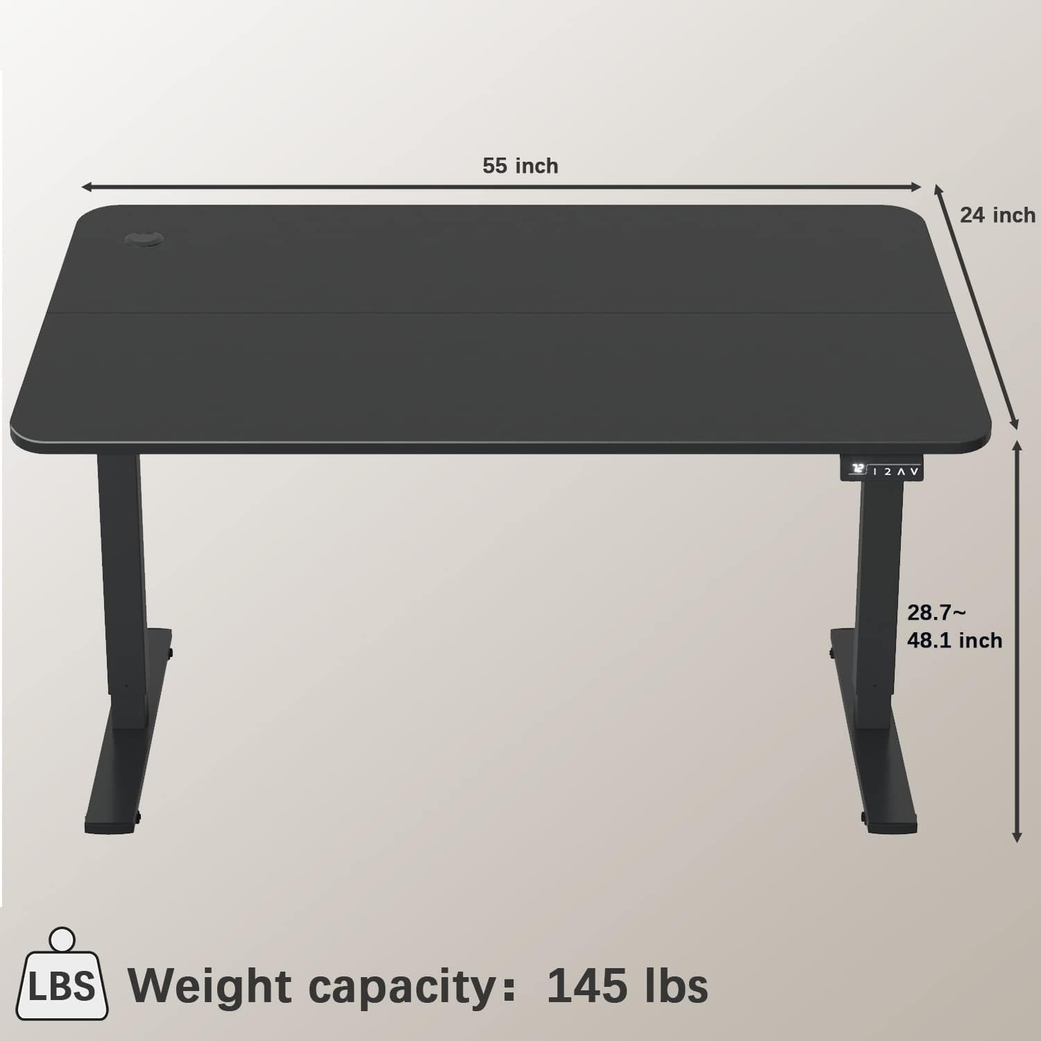 Furmax Electric Height Adjustable Standing Desk Large 55 x 24 Inches Sit Stand Up Desk Home Office Computer Desk Memory Preset with T-Shaped Metal Bracket, Black-GCC Home Center