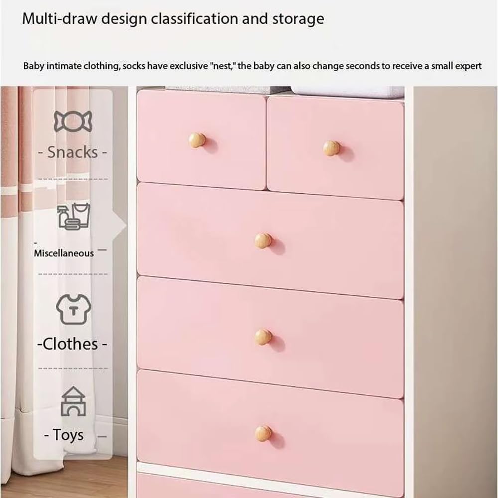 MUMOO BEAR Creative Kids Wardrobe, Wooden Cabinet with 5 Drawers and Hanging Area for Clothes Storage Organizer, Modern Closet Heavy Duty Bedroom Furniture for Boys Girls, YN011 (Pink)-GCC Home Center