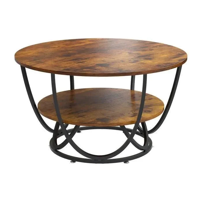 Round Coffee Table with Marble Top Like Finish Stylish 2-Tier Design