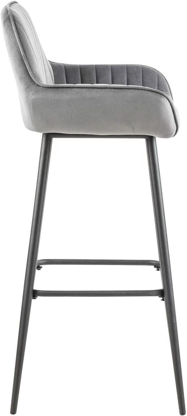 LANNY Velvet Grey Bar Stools Set of 2 Grey Office Cocktail High Chair Height for Pub Coffee Home Dinning Kitchen T1025 with Back and Footrest Modern (Grey Velvet)-GCC Home Center
