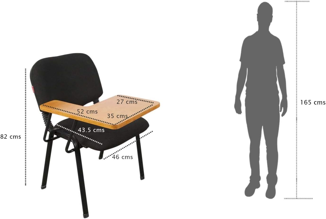 Mahmayi Gamma 502W Student Chair – Durable Metal Legs - Padded Seat Cushion - Student Writing Chair - Ergonomic Design - (Black)