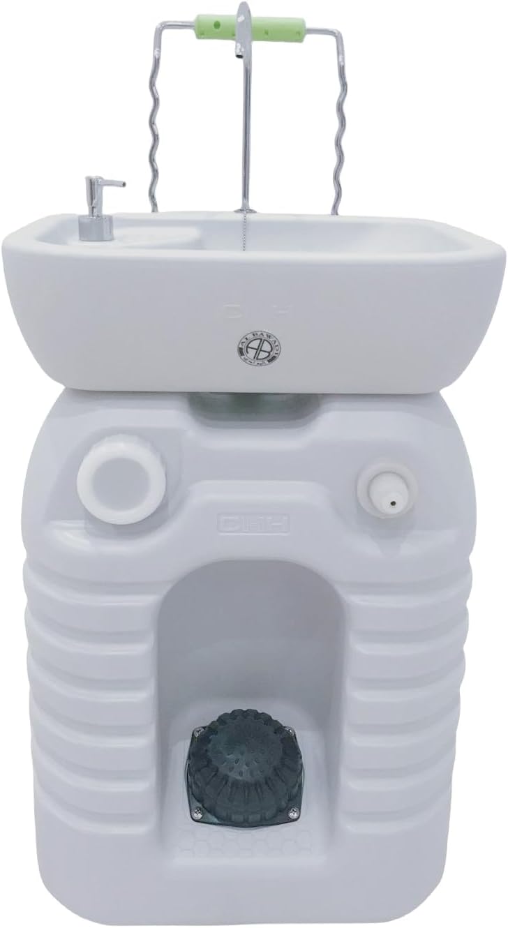 ALBAWADI Portable Camping Hand Wash Sink Foot Pump With 45L Water Tank Wheels Dispenser Adjustable Height Size