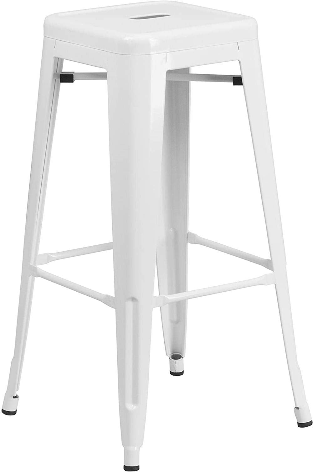 LANNY Furniture 75cm Height Antique Tolix Metal Stackable Barstools D7 Indoor-Outdoor High Chair with Square Seat for Counter Courtyard Kitchen Dining Room Restaurant Bar shop Eating (silver)-GCC Home Center