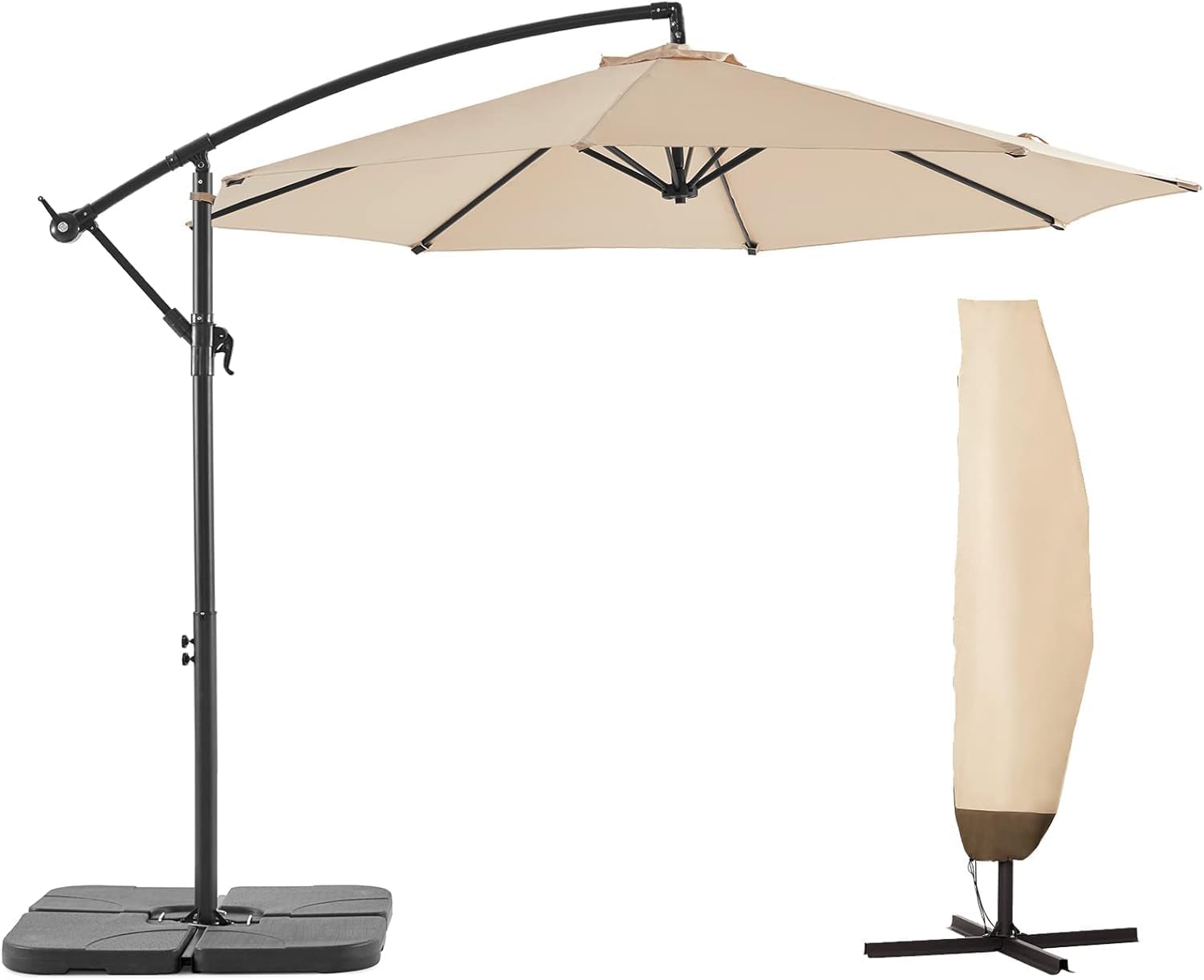 BLUU 10 FT Patio Offset Umbrella Outdoor Cantilever Umbrella Hanging Umbrellas, Fade Resistant Crank & Cross Base