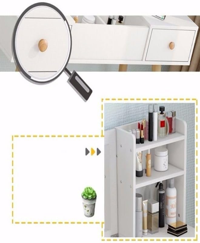 Multifunction Modern Design Two Drawers Makeup Dressings Storage Table For Living Room - White/Beige-GCC Home Center