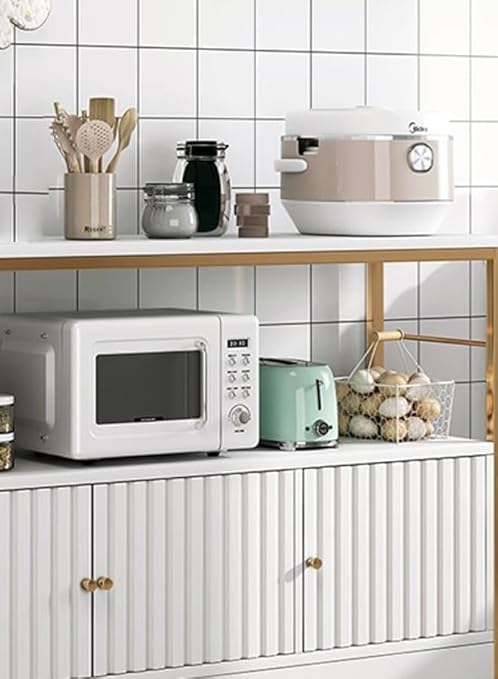 2-Tier Kitchen Storage Shelf Rack with 3 Door Cabinet, Large Storage Rack, Microwave Oven Stand, Spice Organizer