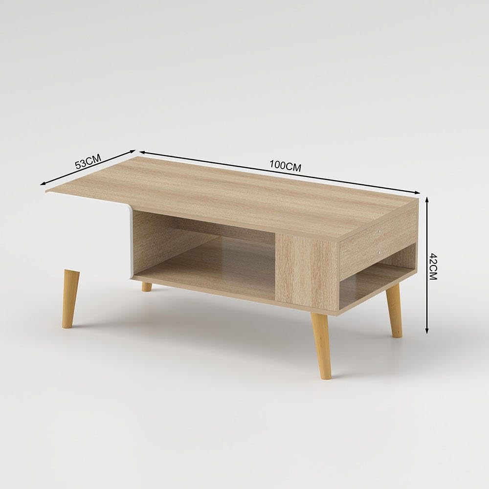Danube Home Adonia Coffee Table | Multifunctional Living Room Desk | Space Saving Center Table | Modern Design Furniture For Home, Living Room L 100 x W 53 x H 42 cm - Oak