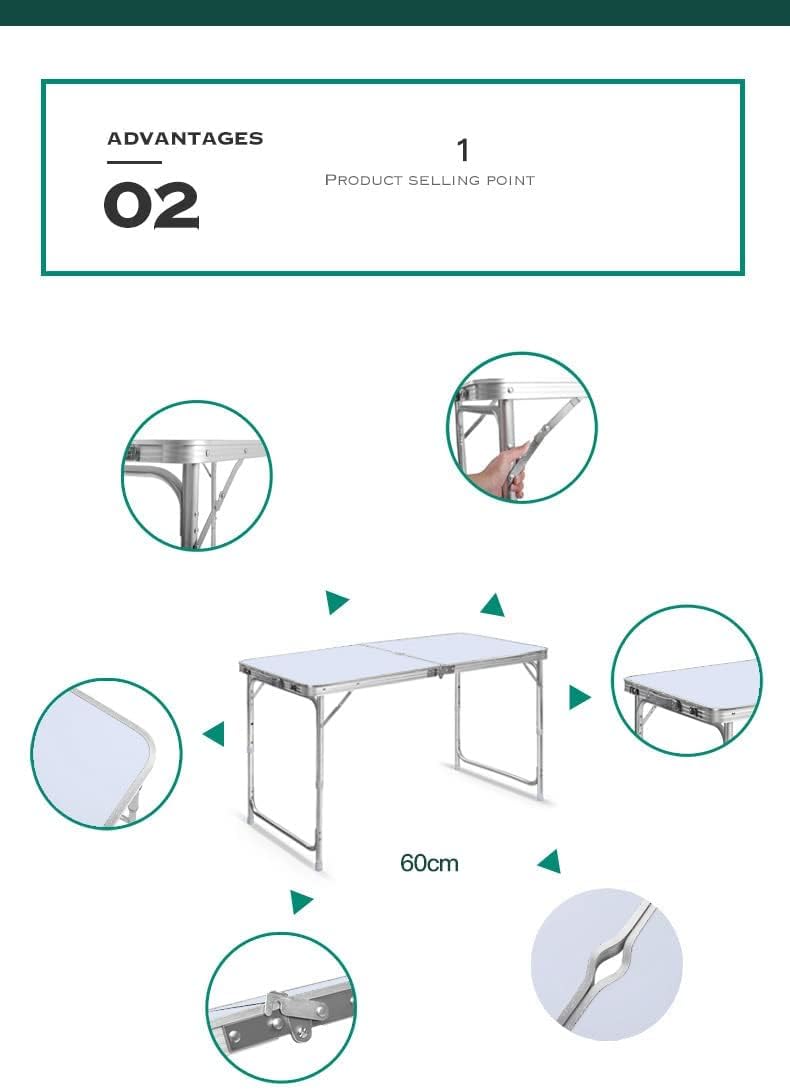 Organized Home Folding Camping Picnic Table - Portable Outdoor Aluminum Table, 3 Adjustable Heights, Lightweight Dining Table for Grill BBQ Backyard and Beach (Round tube)