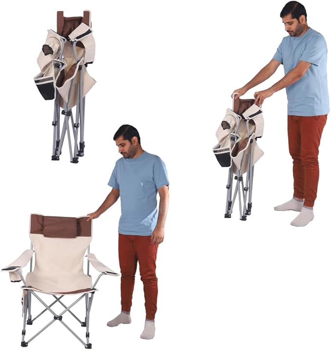 Camping Chair, Foldable Chair with Armrests and Adjustable Backrest, Portable Picnic Chair with Cup Holder & Head Pillow-GCC Home Center
