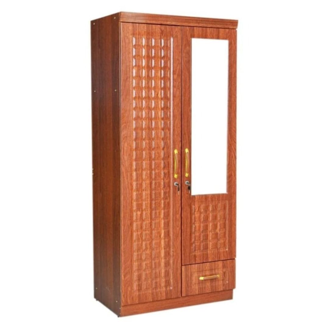 ALWASIT HOME Mehruddin 2 Door Wooden Wardrobe With Mirror with One Lockable Drawer (Without assembly, White)-GCC Home Center