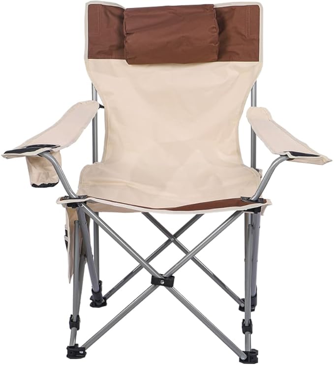 Camping Chair, Foldable Chair with Armrests and Adjustable Backrest, Portable Picnic Chair with Cup Holder & Head Pillow-GCC Home Center