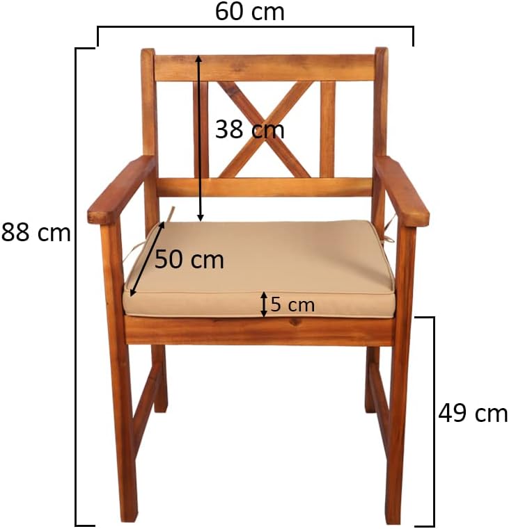 Acacia Wood Chairs With Cushions Table Round Bistro Set Patio Dining Table Set 5 Pcs Wood Furniture for Indoor Outdoor Poolside Garden Balcony Terrace Use - Garden Furniture - Dining Set for 5-GCC Home Center