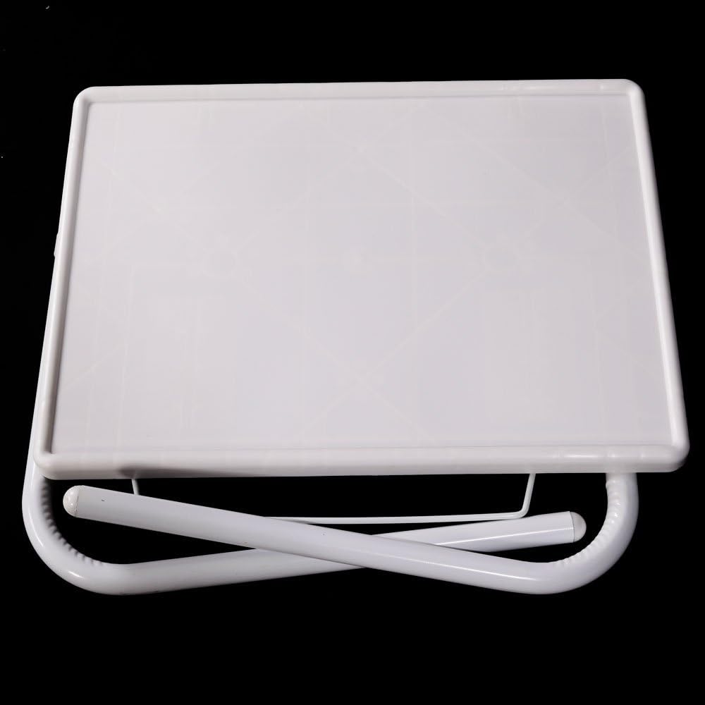 McMoLa Foldable Assembled Table TV Tray Portable Folding Snack Table - Adjustable Sofa Side Table, Bed Laptop Desk Table for Breakfast Home Use White