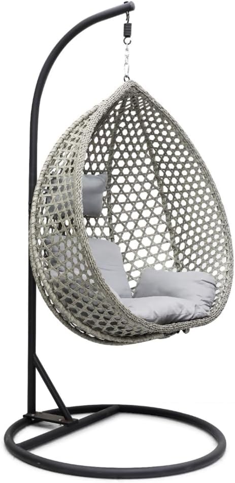 ALWASIT HOME Arabian Hanging Swing Chair | Modern Design Hanging Chair | Hammock Chair | Swing Chairs For Indoor Outdoor Balcony Garden Lawn Pool Side Beige Black Round Base-GCC Home Center