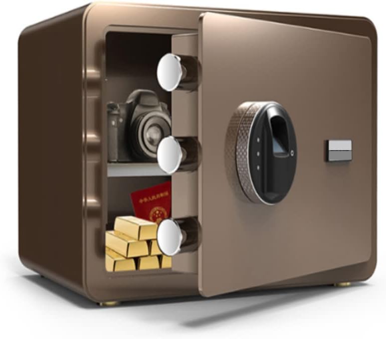 Safe Box with Biometric Fingerprint Lock A4 Document Size Safety Deposit Box for Home Office Shop Brown
