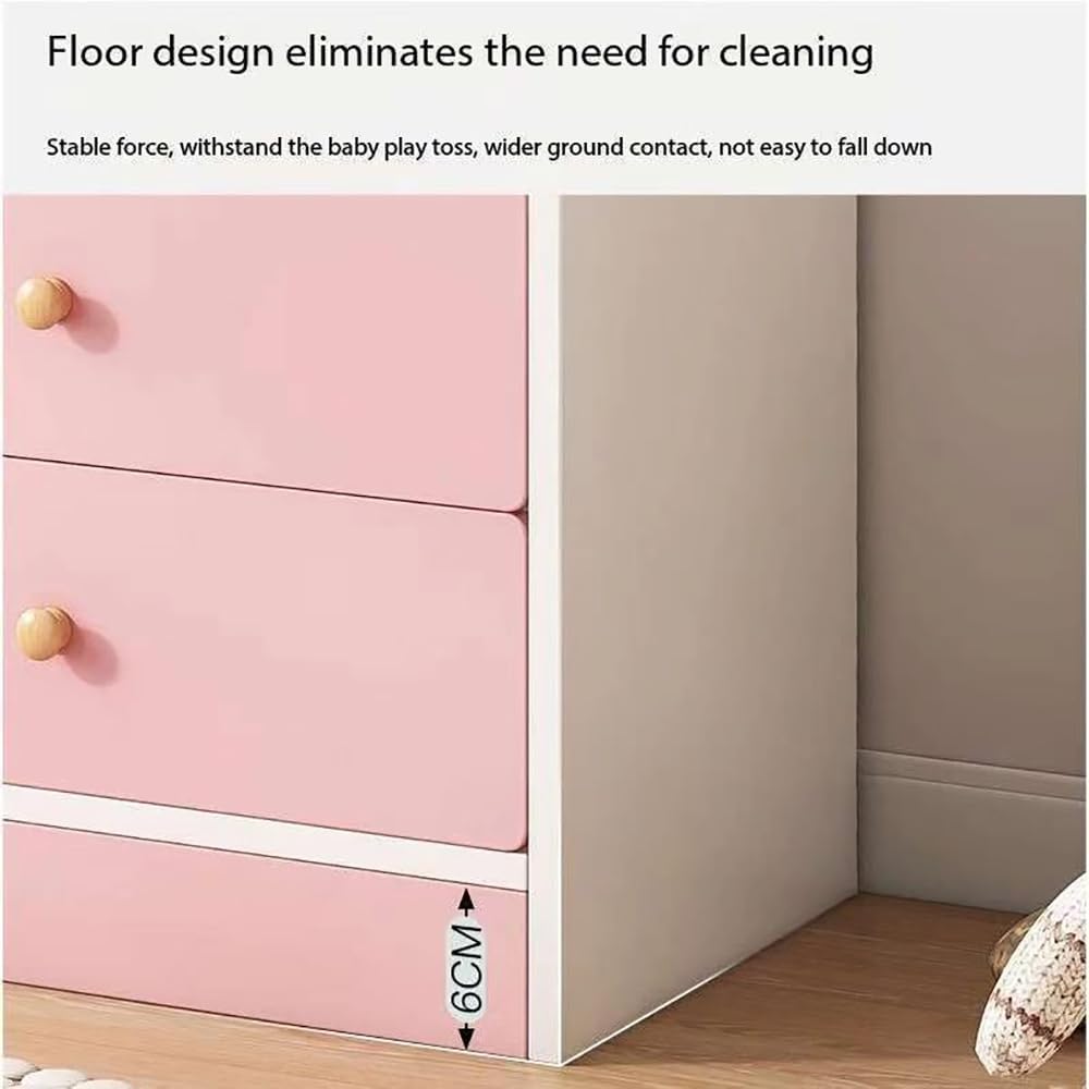 MUMOO BEAR Creative Kids Wardrobe, Wooden Cabinet with 5 Drawers and Hanging Area for Clothes Storage Organizer, Modern Closet Heavy Duty Bedroom Furniture for Boys Girls, YN011 (Pink)-GCC Home Center