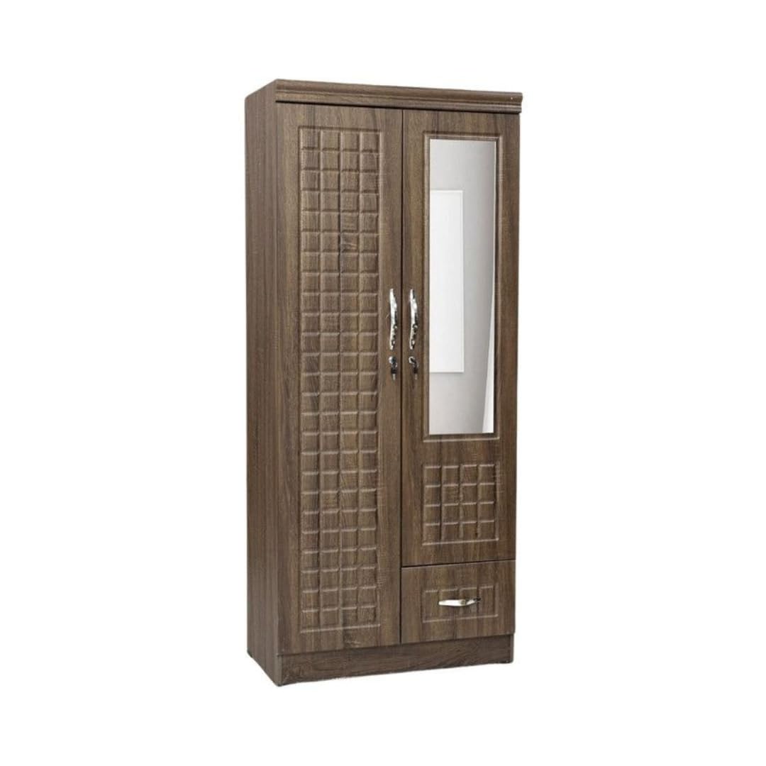 ALWASIT HOME Mehruddin 2 Door Wooden Wardrobe With Mirror with One Lockable Drawer (Without assembly, White)-GCC Home Center