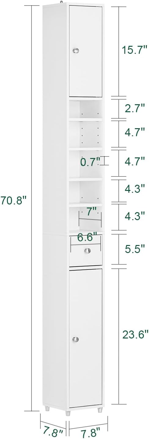 (Dubai Stock) SoBuy مجلس الوزراء Storage Cabinet Drawer Cabinet bathroom storage Bathroom Tall Cabinet 20x20x180cm (white) BZR34-W