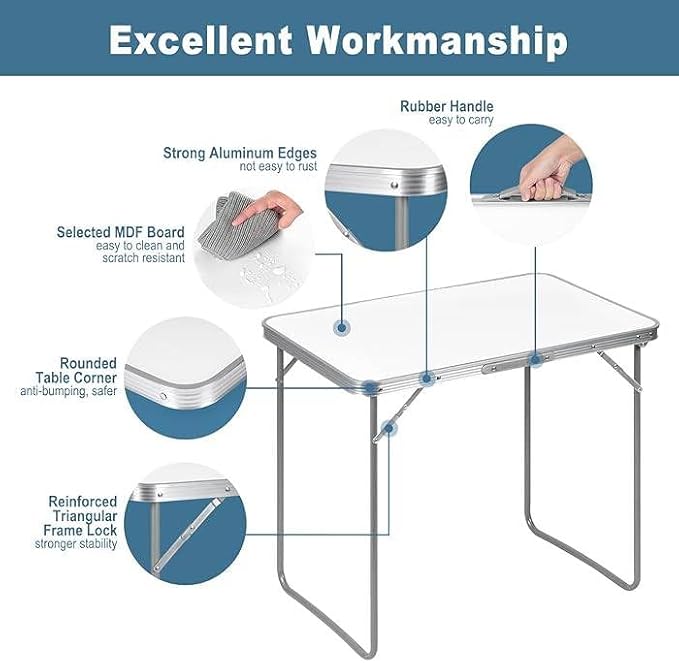 Folding Picnic Table (80x60cm Aluminum Table, Silver) Camping Table