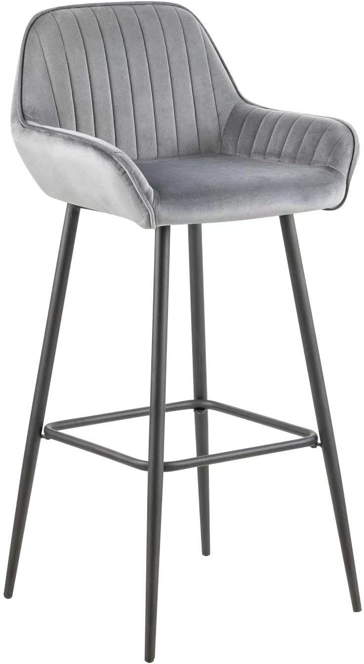 LANNY Velvet Grey Bar Stools Set of 2 Grey Office Cocktail High Chair Height for Pub Coffee Home Dinning Kitchen T1025 with Back and Footrest Modern (Grey Velvet)-GCC Home Center