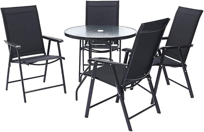 Foldable Patio Chair with Armrests and Breathable Seat Fabric, Outdoor Dining Chair-GCC Home Center