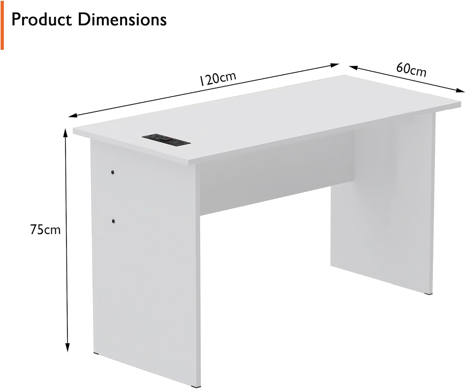 Mahmayi Modern MP1 120x60 Study Writing Table with BS01 Super Recessed Power Strip Desktop Socket Board, Modern Executive Desk for Adults, Home Offices, Schools, Laptop, Computer Workstation - WHITE