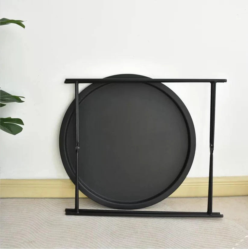 Folding Metal Side Table with Removable Tray | Waterproof Round Sofa End Table | Portable Coffee Table for Living Room, Bedroom & Balcony