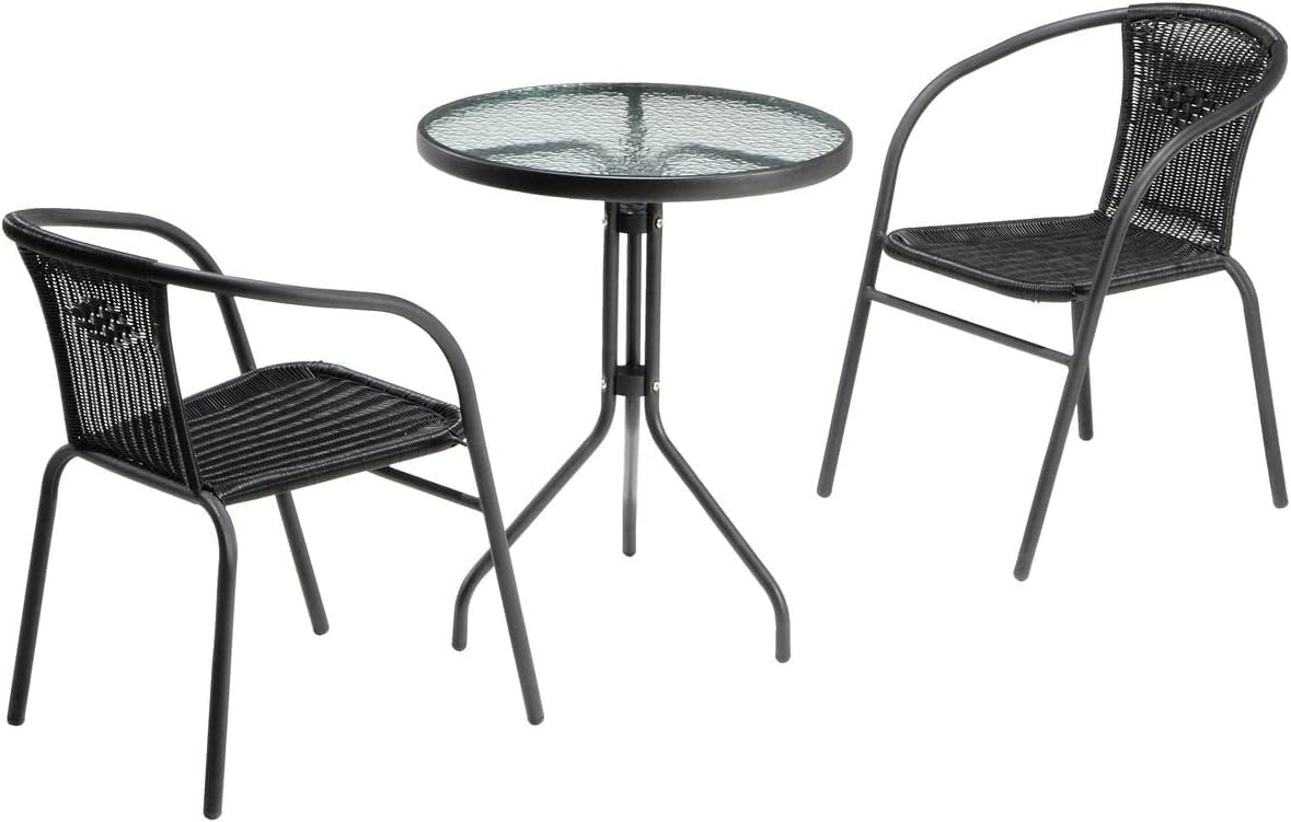 VITAL Garden Dining Set 3 Piece (2 Chair and 1 Table) Outdoor Furniture Patio Dining Table and Chair Balcony Dinner Table Dinner Chair Poly Rattan Anthracite & BLACK (‎VI-DNS-15)