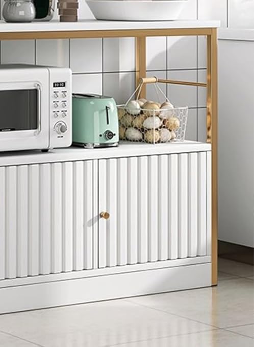 2-Tier Kitchen Storage Shelf Rack with 3 Door Cabinet, Large Storage Rack, Microwave Oven Stand, Spice Organizer
