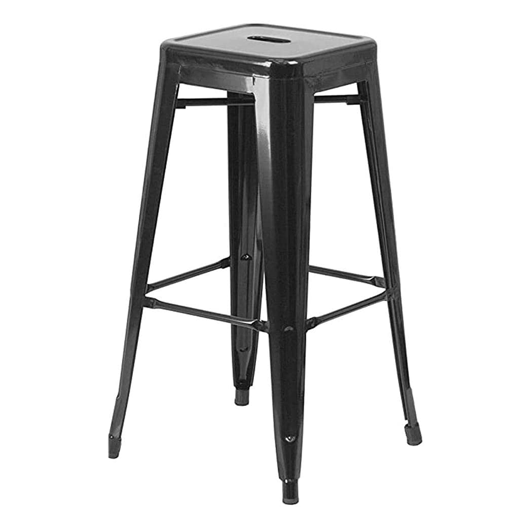 LANNY Furniture 75cm Height Antique Tolix Metal Stackable Barstools D7 Indoor-Outdoor High Chair with Square Seat for Counter Courtyard Kitchen Dining Room Restaurant Bar shop Eating (silver)-GCC Home Center