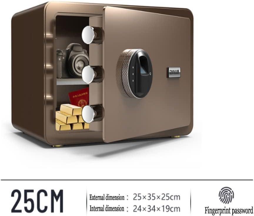 Safe Box with Biometric Fingerprint Lock A4 Document Size Safety Deposit Box for Home Office Shop Brown