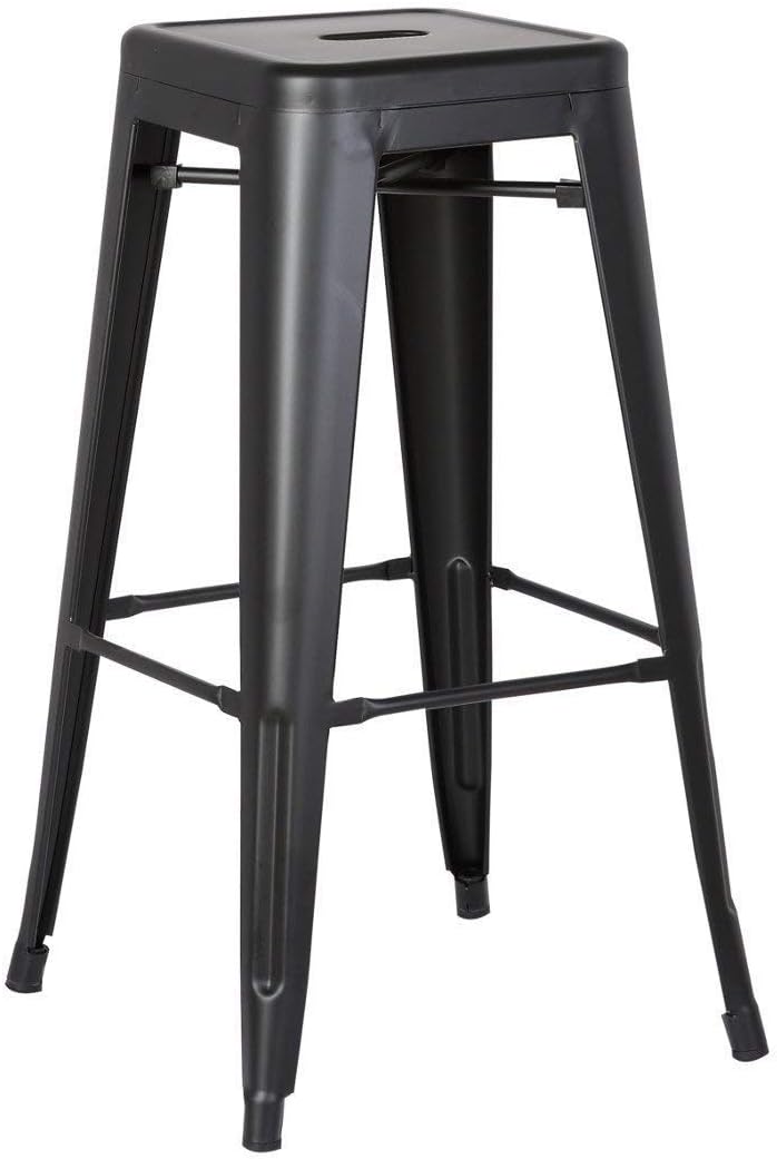 LANNY 76CM Metal Bar Stools High Backless Stools Bar Height Stools Patio Furniture Indoor/Outdoor Stackable Kitchen Stools Dining Chair (Matt Black)-GCC Home Center