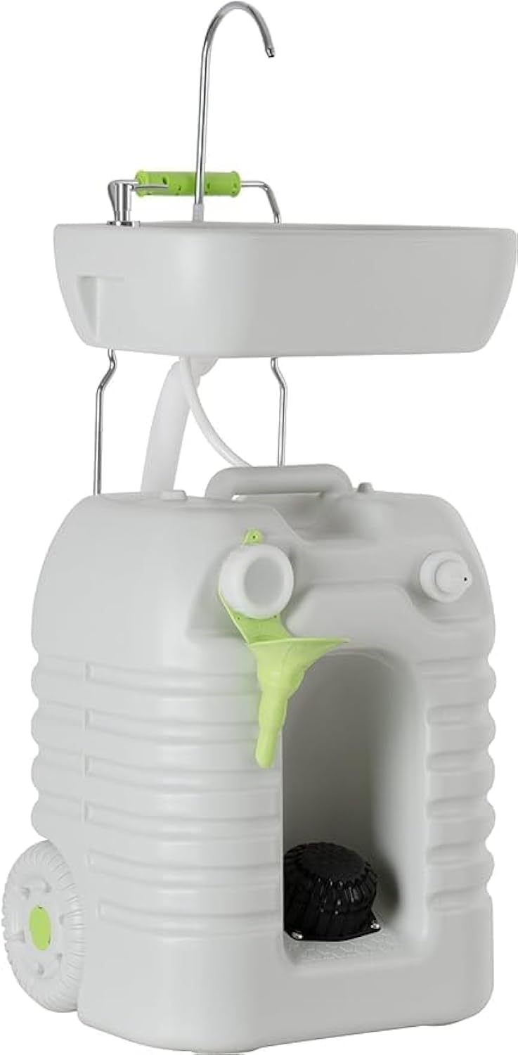 ALBAWADI Portable Camping Hand Wash Sink Foot Pump With 45L Water Tank Wheels Dispenser Adjustable Height Size