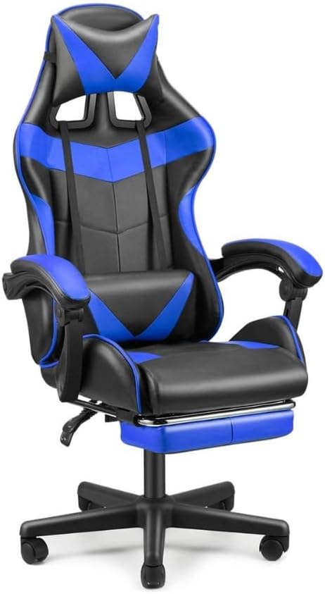 ALWASIT HOME Nexus Gaming Chair, Adjustable Computer Chair Pc Office Pu Leather High Back, Ergonomic design Lumbar Support,Comfortable Armrest Headrest and Footrest (Blue)-GCC Home Center