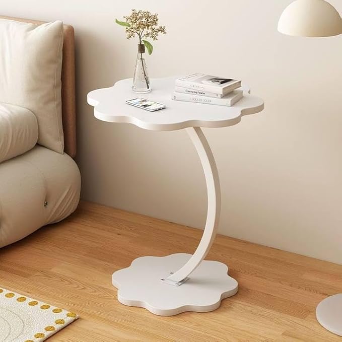 Flower-Shaped C-Shaped Side Table – Small Modern End Table & Nightstand, White (40×30×62 cm)