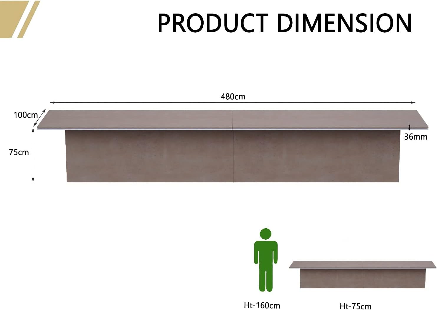Mahmayi Modern Conference Table, Office Meeting Table, Conference Meeting Room Table - Light Concrete, 480CM
