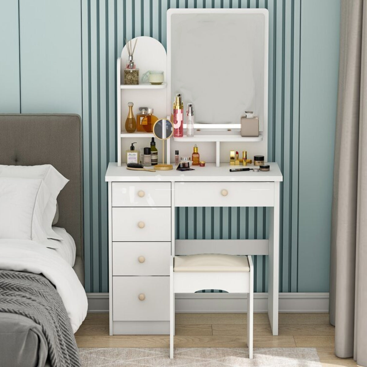 Wide Vanity Set with Stool and Mirror-GCC Home Center