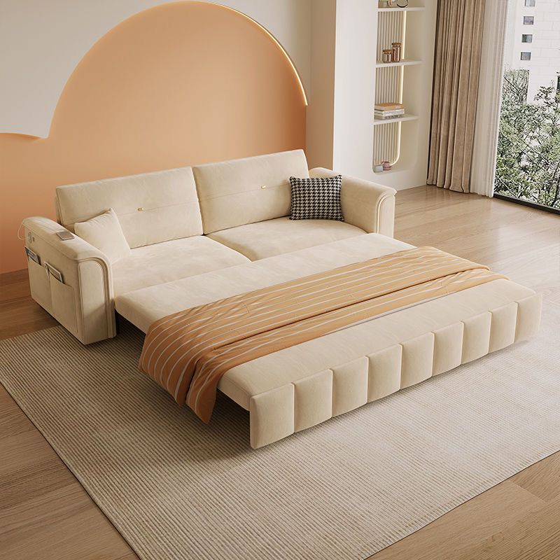Luxury Velvet Pull-Out Sofa Bed with Storage Box, Side Pockets & USB Charging Port – Convertible Sleeper Sofa for Living Room & Bedroom