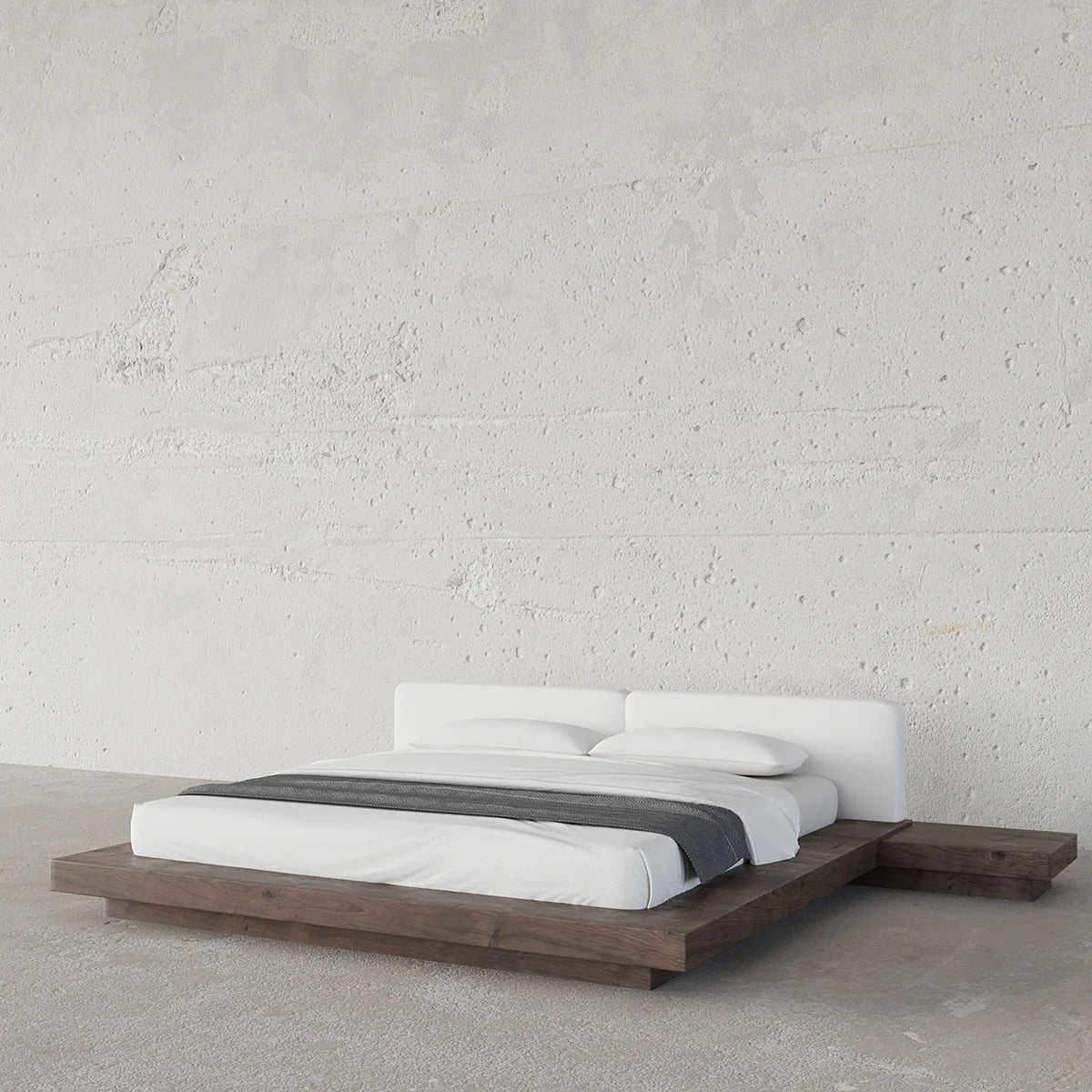 Luxury Solid Wood Japanese Platform Bed With Built-In Nightstands