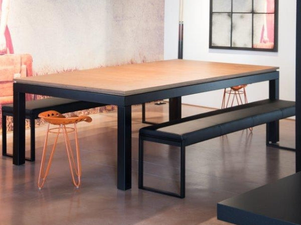 Dining Pool Table 7.5ft. with Vintage Oak Dining Top – Black & Vintage Oak Finish