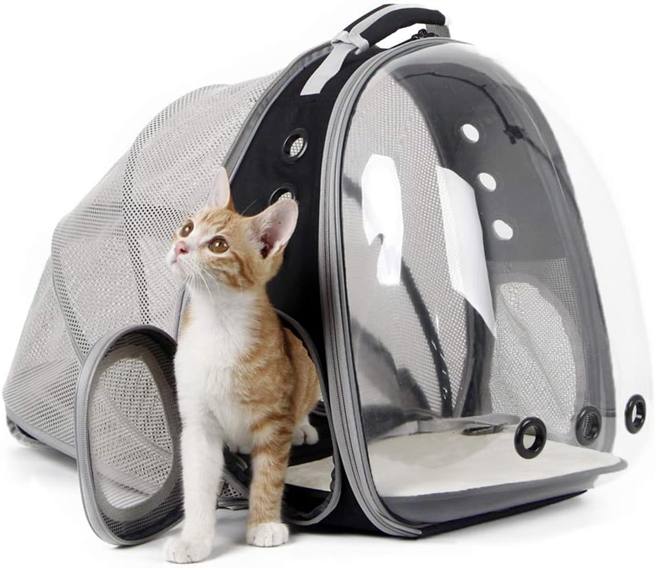 halinfer SOURCER Expandable Bubble Cat Carrier Backpack, Space Capsule Pet Carrier for Small Dog, Transparent Pet Hiking Traveling Backpack X-Large Grey