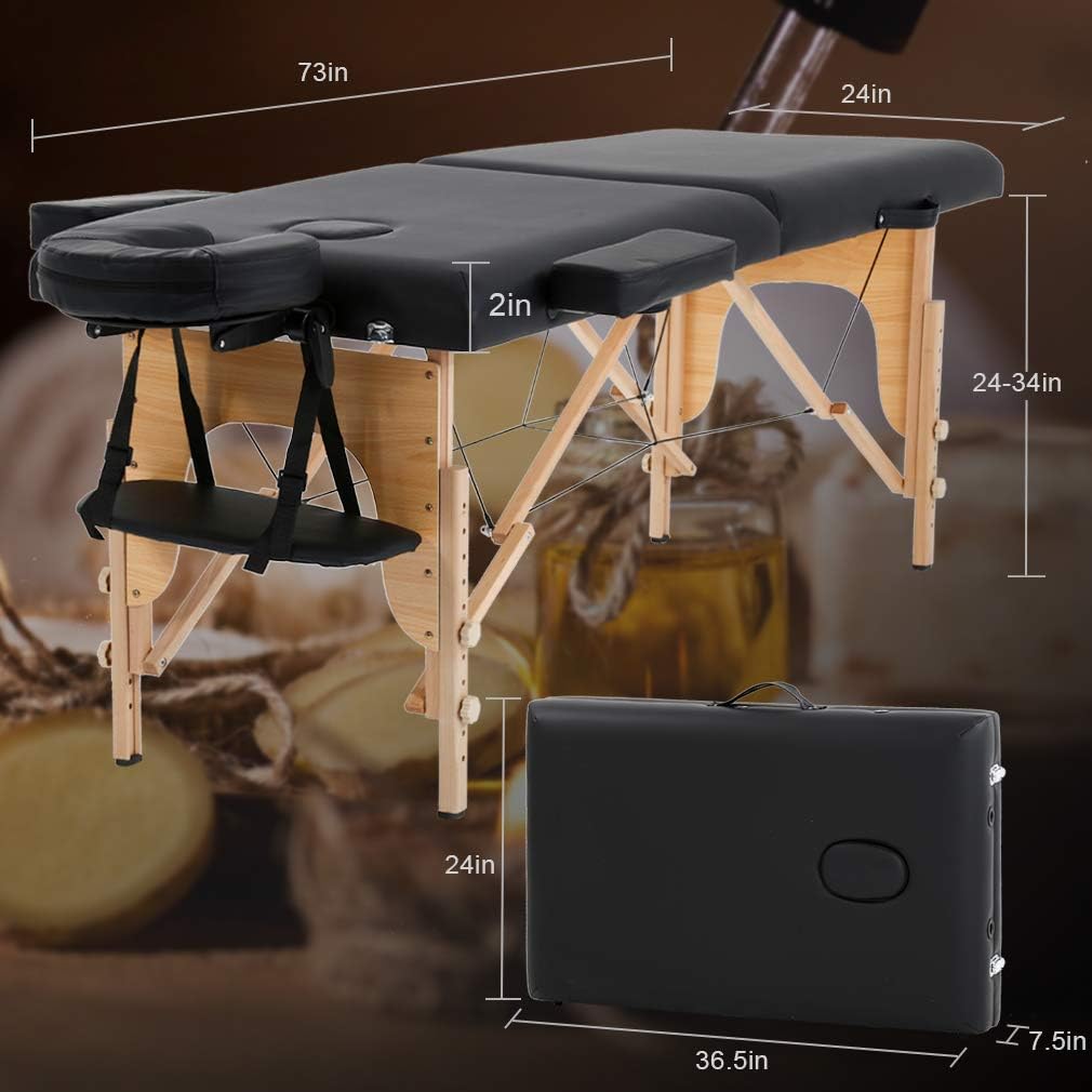Massage Table Bed Spa 84 Inches Long Portable 2 Folding W/Carry Case Heigh Adjustable Salon Face Cradle