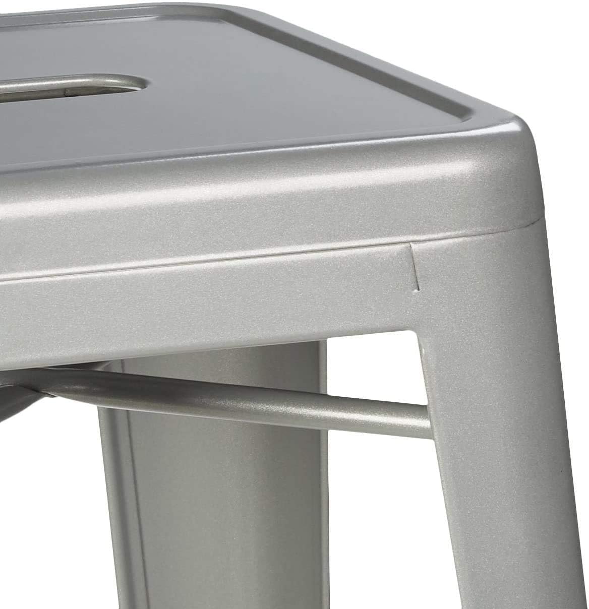 LANNY Furniture 75cm Height Antique Tolix Metal Stackable Barstools D7 Indoor-Outdoor High Chair with Square Seat for Counter Courtyard Kitchen Dining Room Restaurant Bar shop Eating (silver)-GCC Home Center