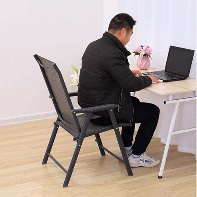 Foldable Patio Chair with Armrests and Breathable Seat Fabric, Outdoor Dining Chair-GCC Home Center